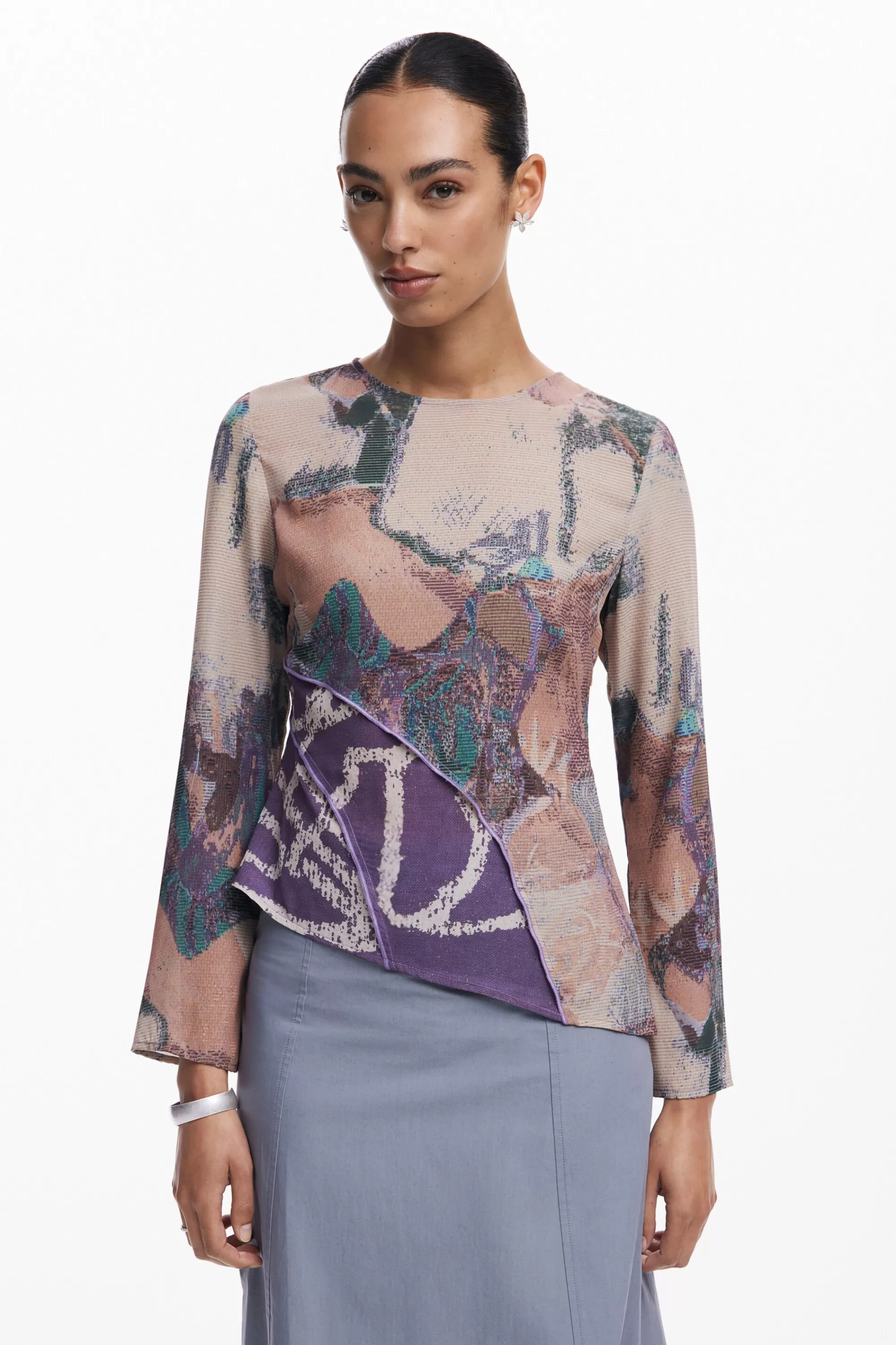 Desigual Shirts And Blouses>Asymmetric printed T-shirt