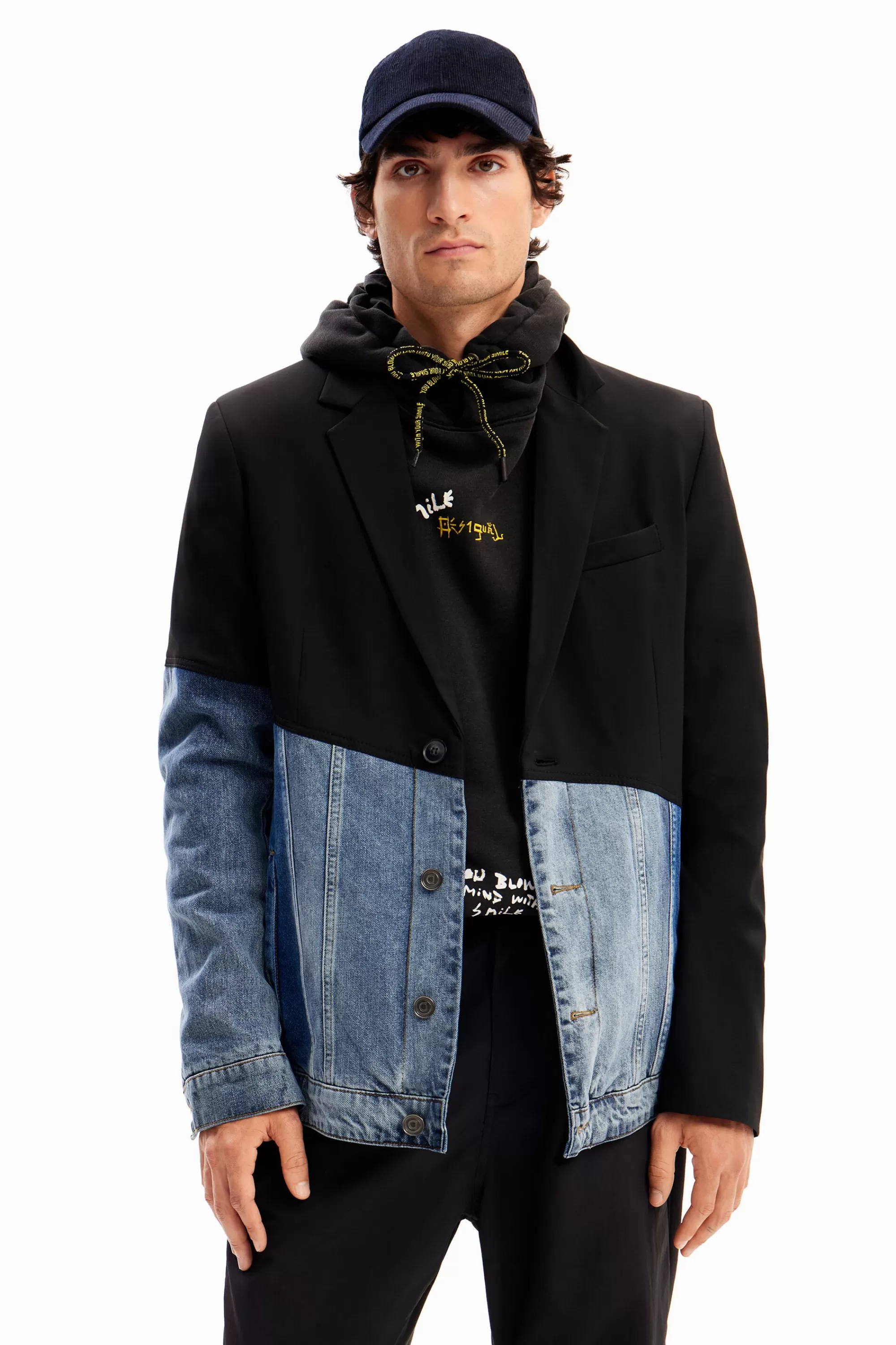 Desigual Coats And Jackets>Bimaterial denim blazer