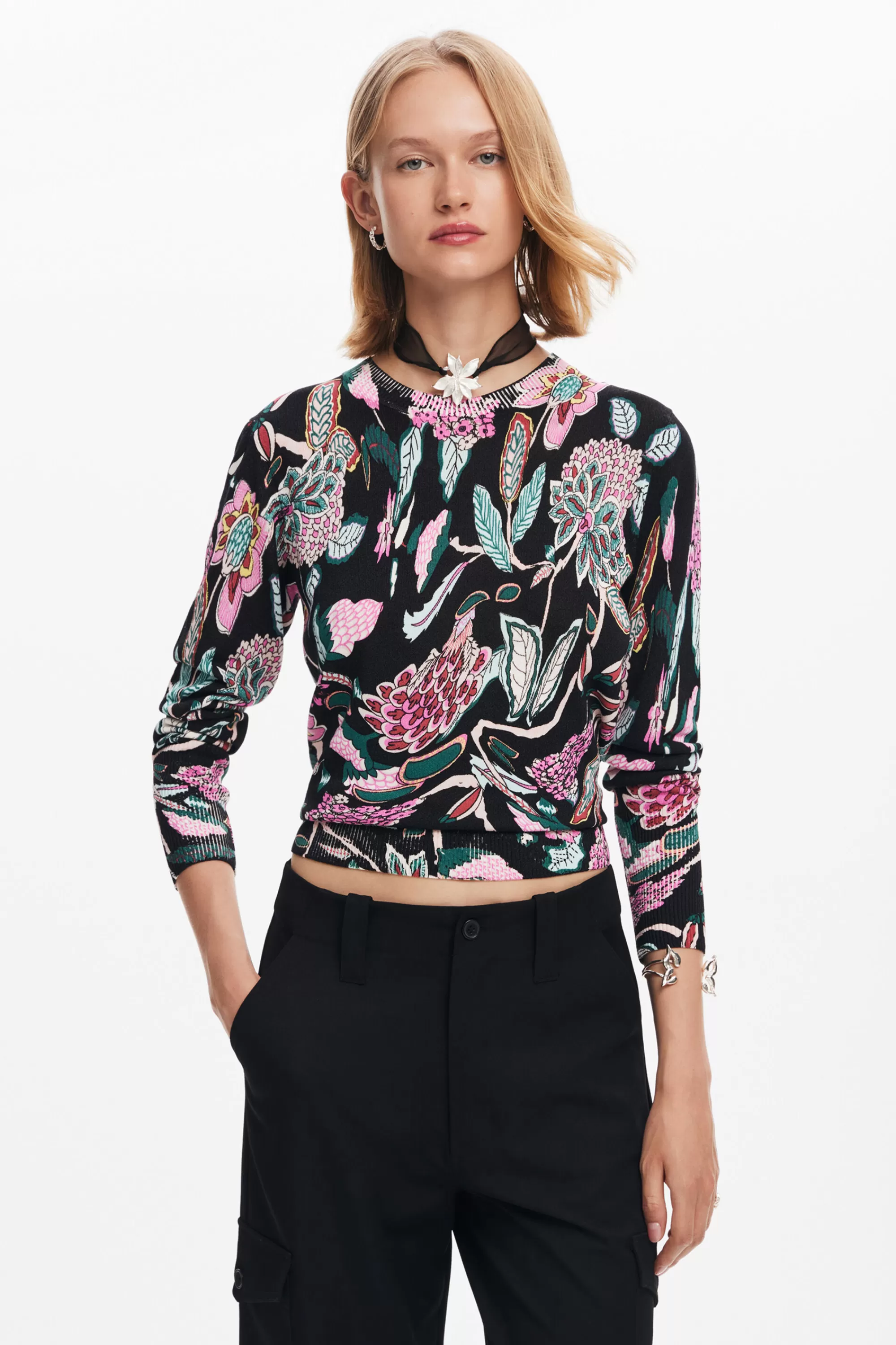 Desigual Knitwear | Sweaters>Botanical print knit sweater