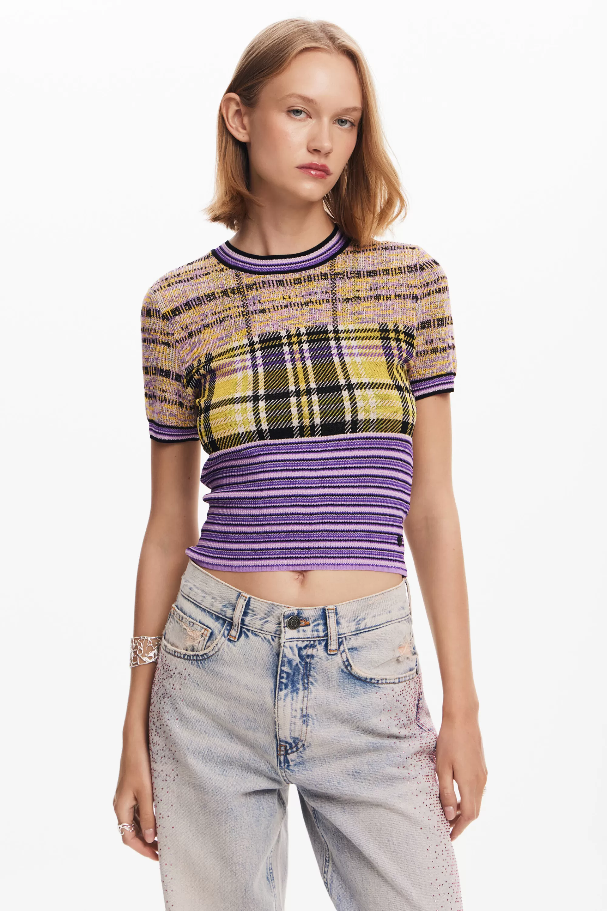 Desigual Knitwear | Shirts And Blouses>Checkered knit T-shirt