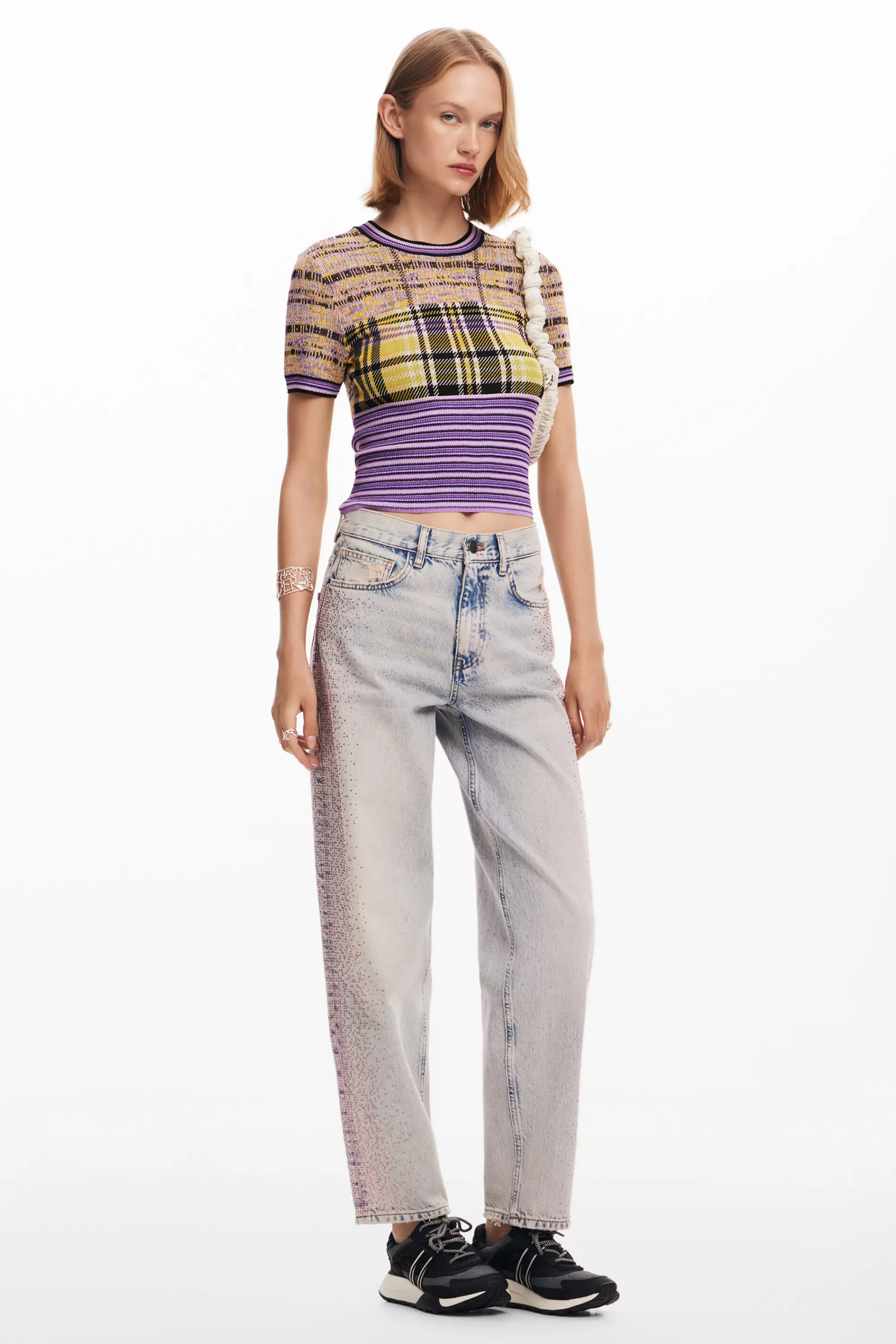 Desigual Knitwear | Shirts And Blouses>Checkered knit T-shirt