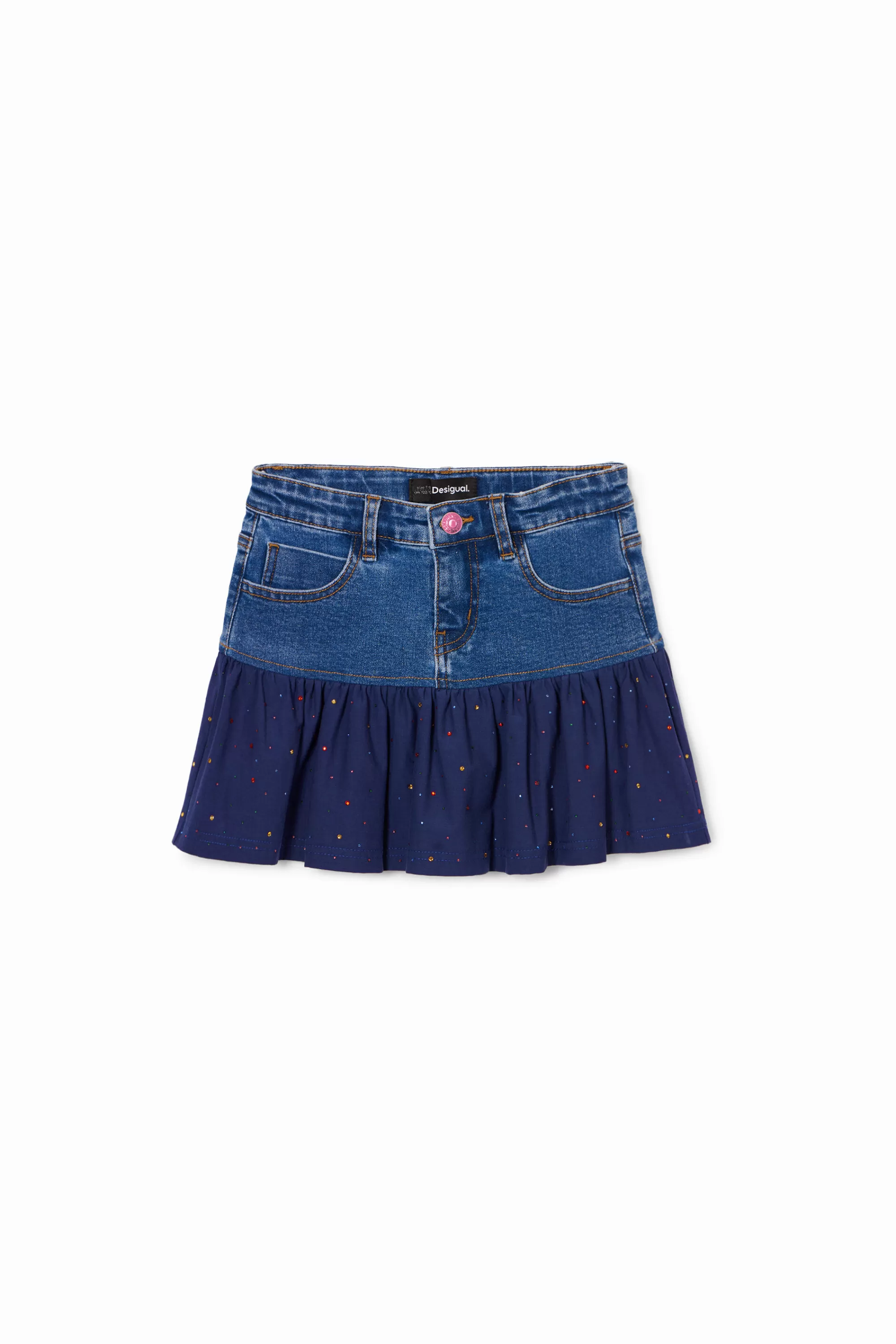 Desigual Skirts And Trousers>Denim mini skirt with ruffle and polka dots