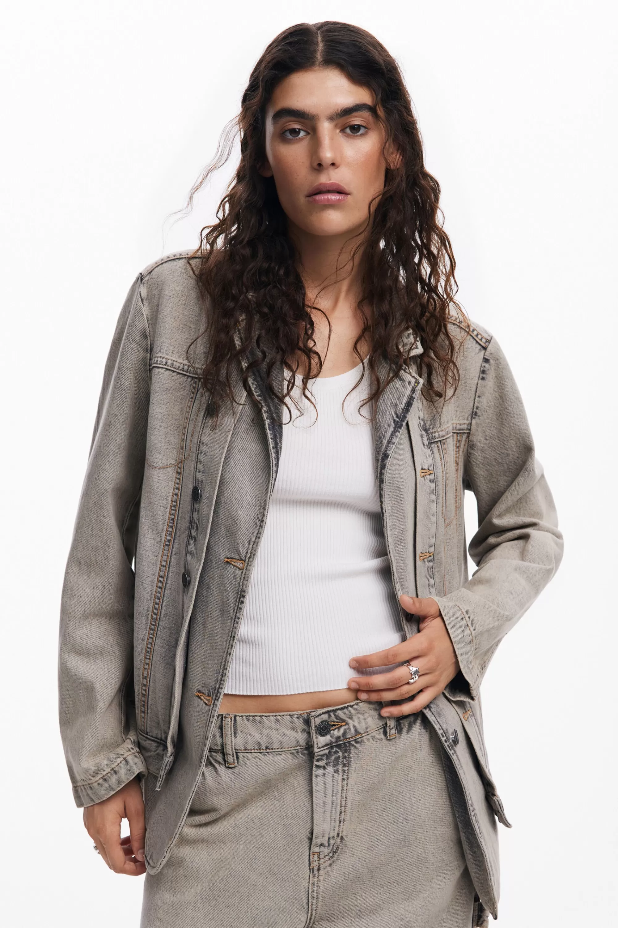 Desigual Coats And Jackets>Distressed denim blazer