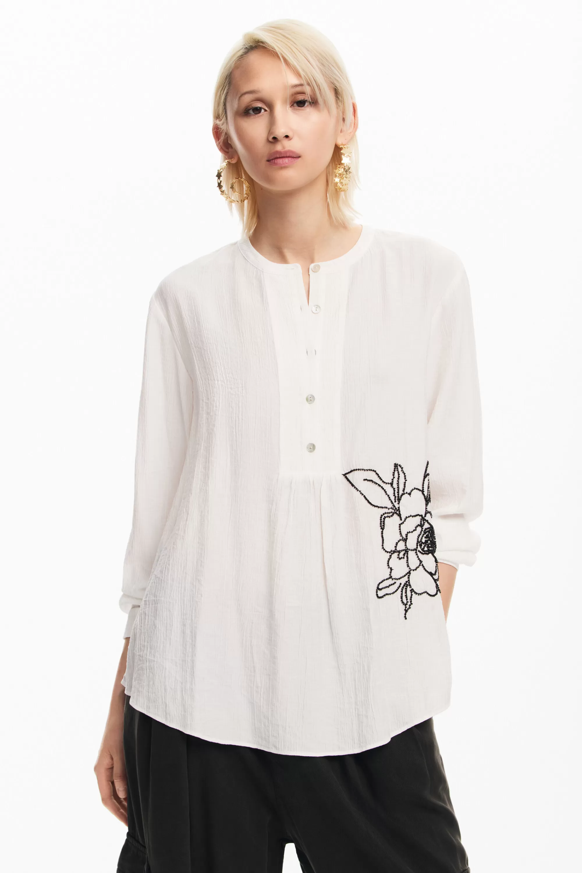 Desigual Shirts And Blouses>Embroidered flower blouse