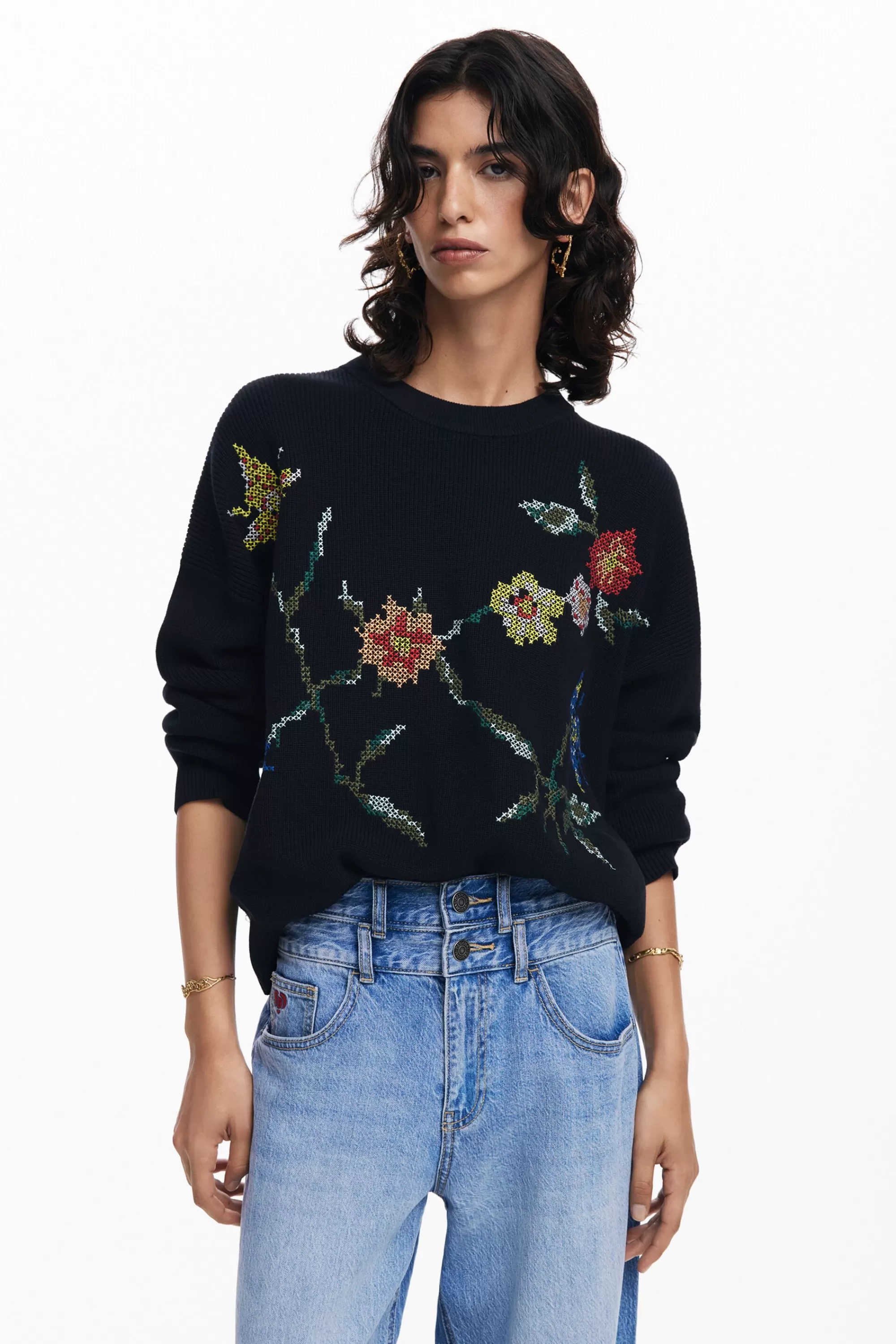 Desigual Knitwear | Sweaters>Embroidered flower sweatshirt