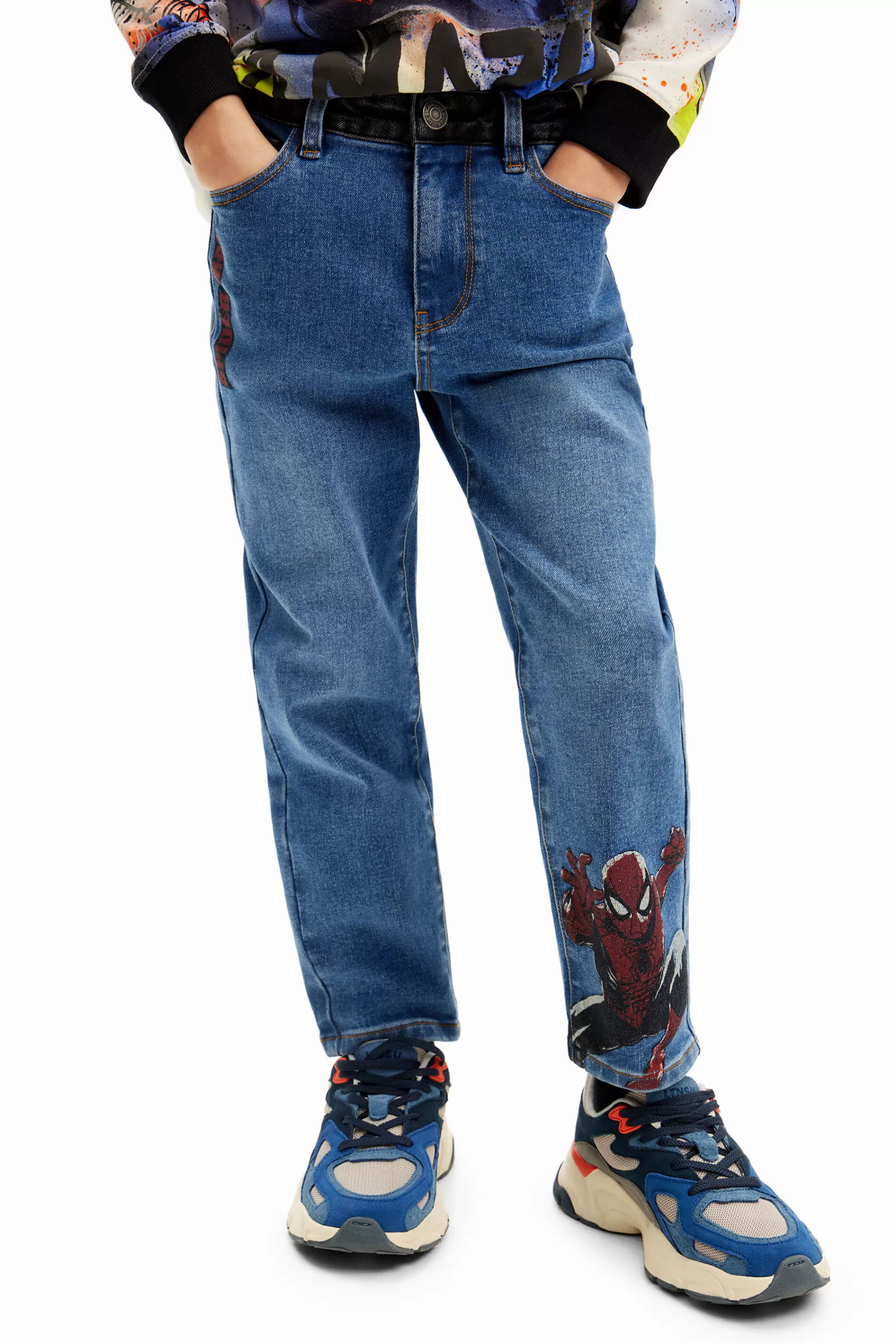 Desigual Pants & Jeans>Embroidered Spiderman jeans