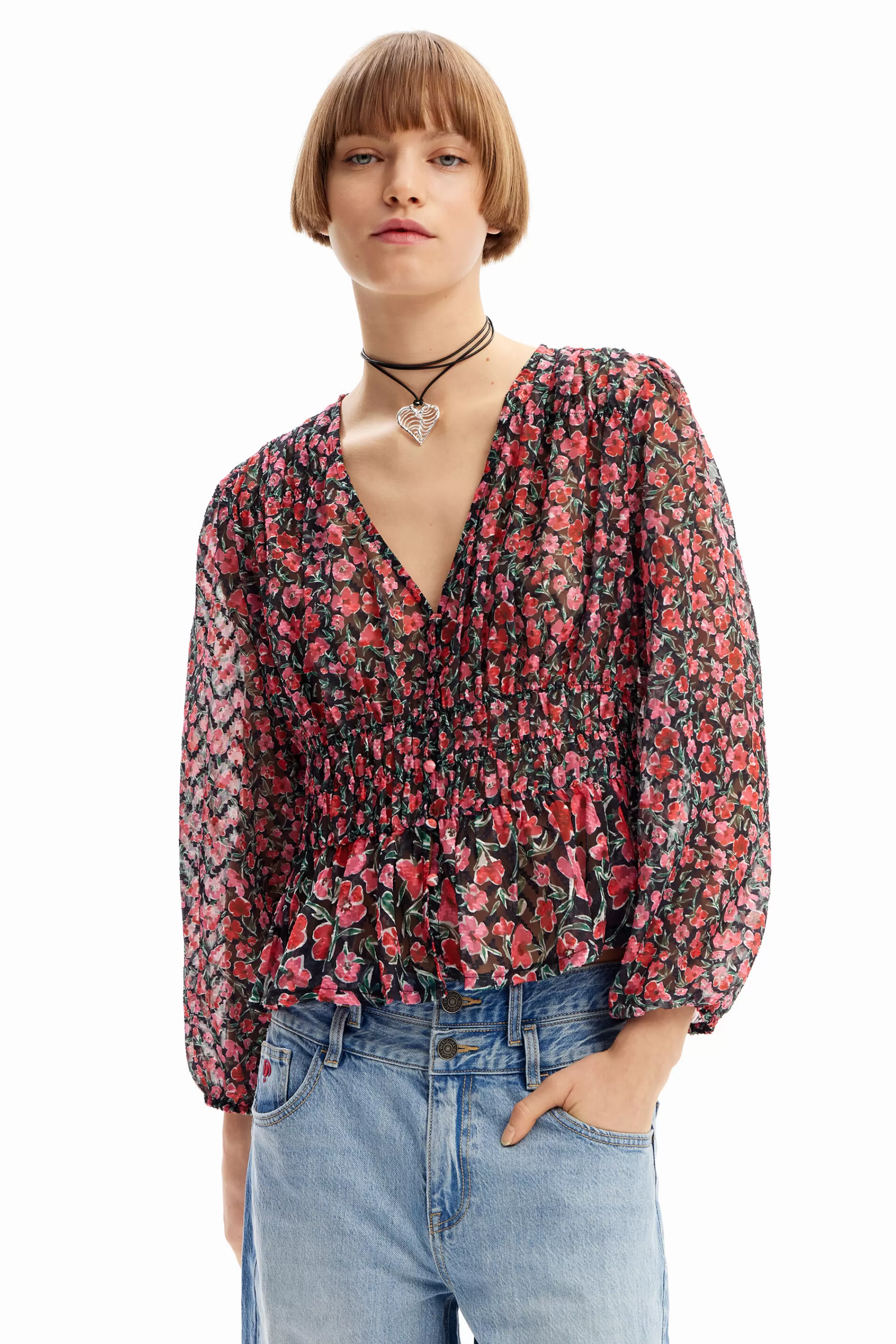 Desigual Shirts And Blouses>Floral plumetis blouse