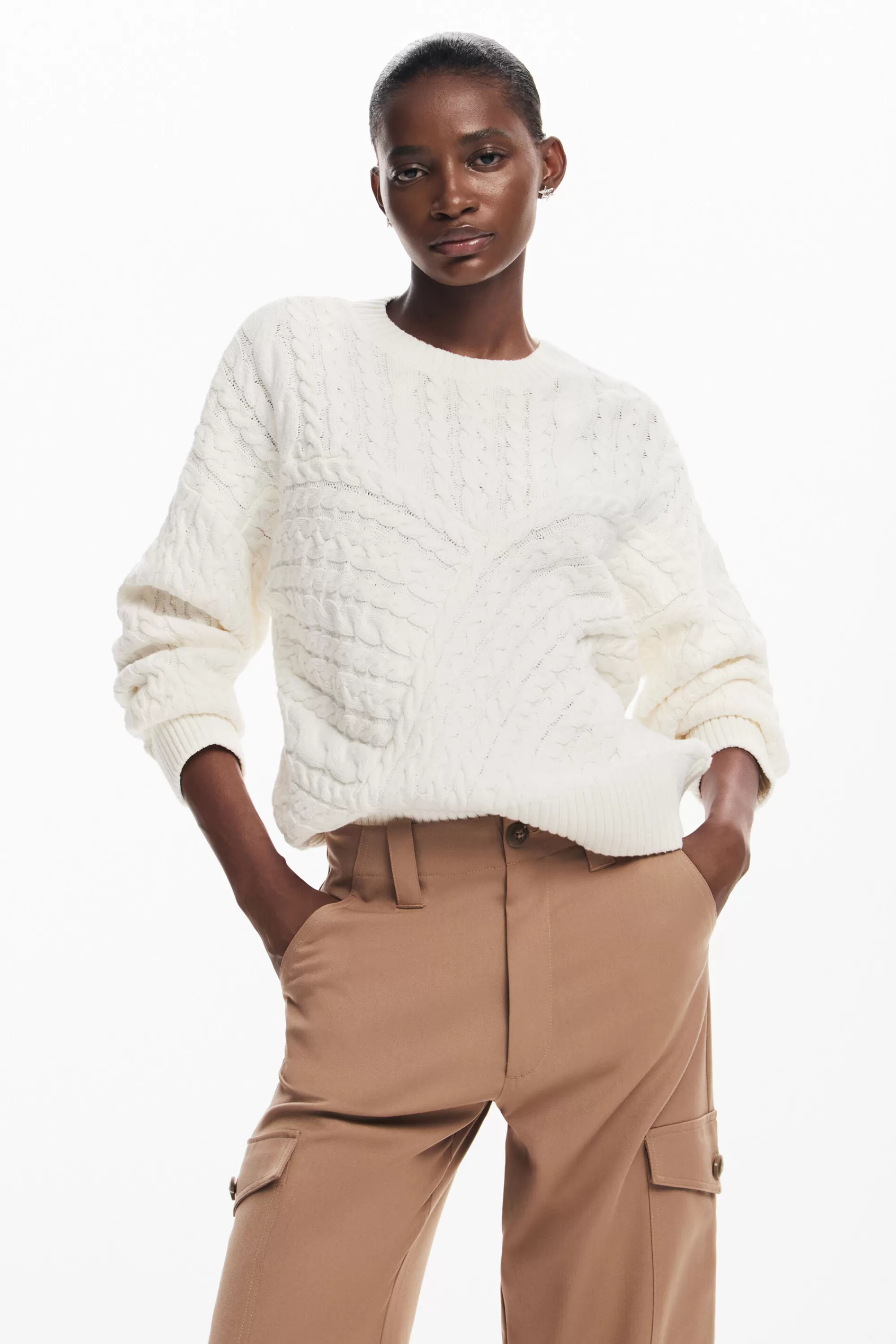 Desigual Knitwear | Sweaters>Herringbone detail sweater