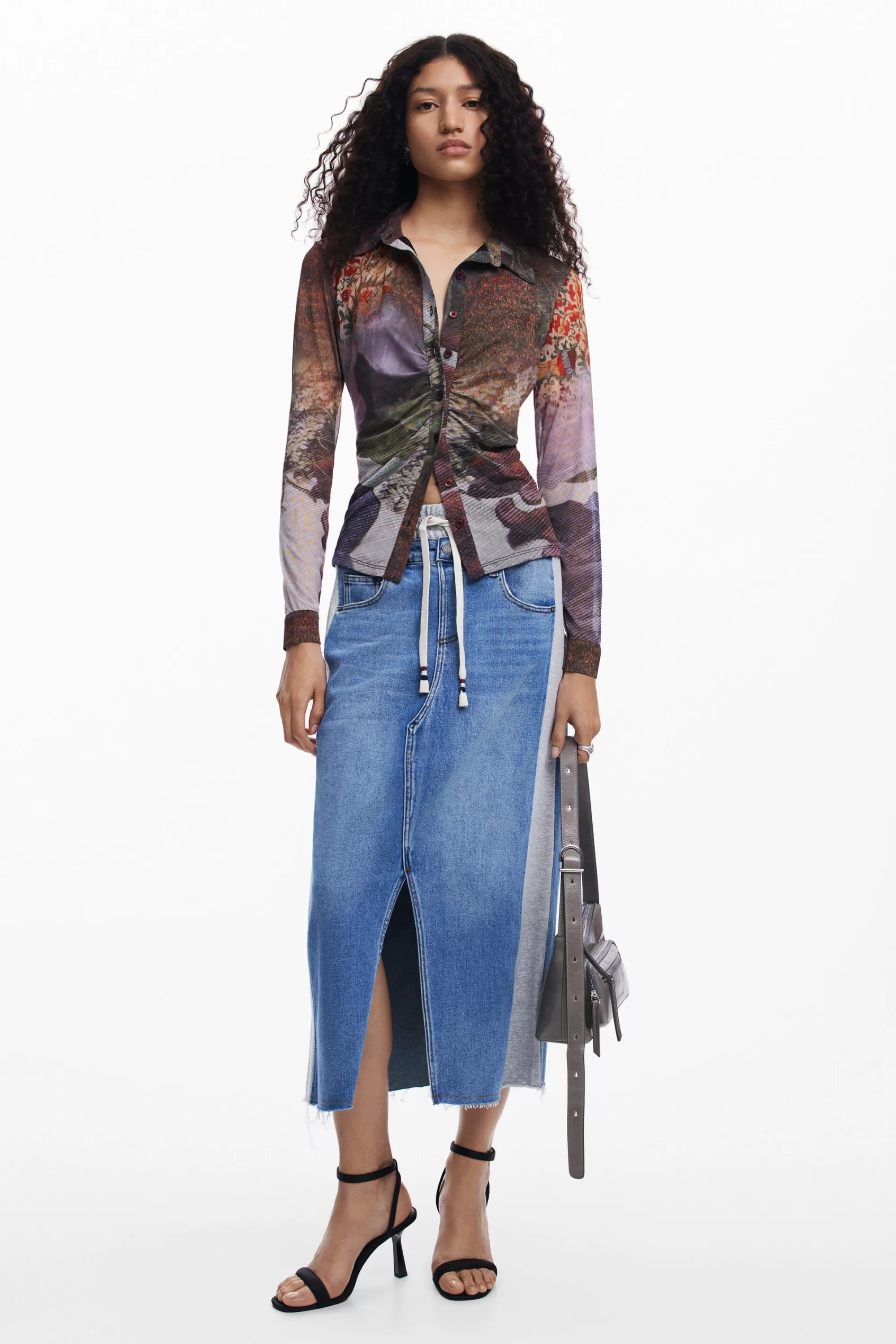 Desigual Skirts And Shorts>Hybrid denim midi skirt