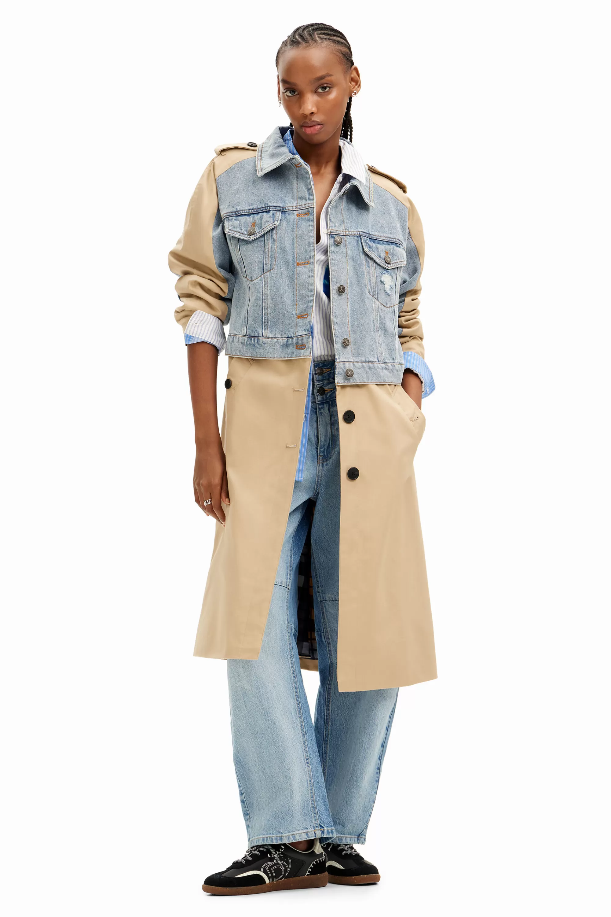 Desigual Coats And Jackets>Hybrid denim trench coat