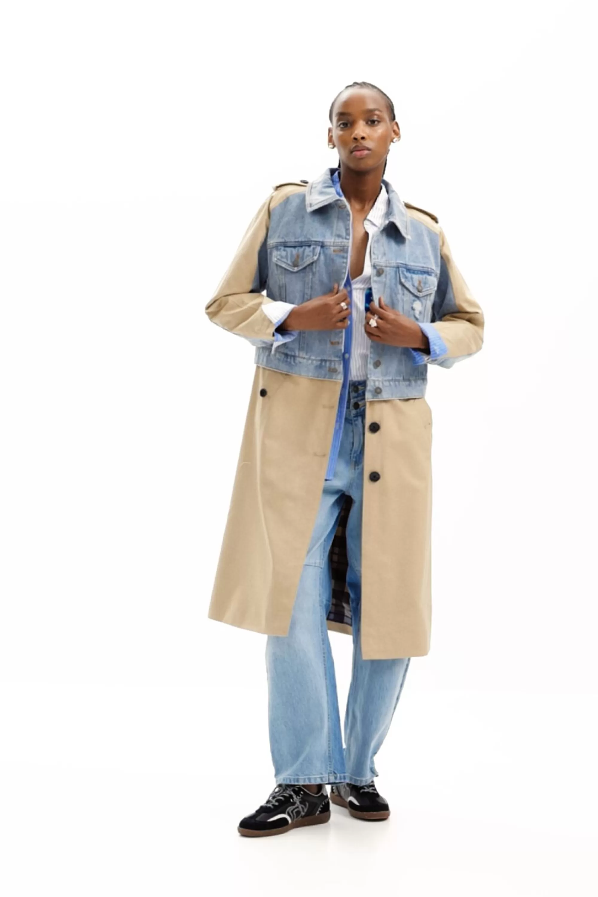 Desigual Coats And Jackets>Hybrid denim trench coat