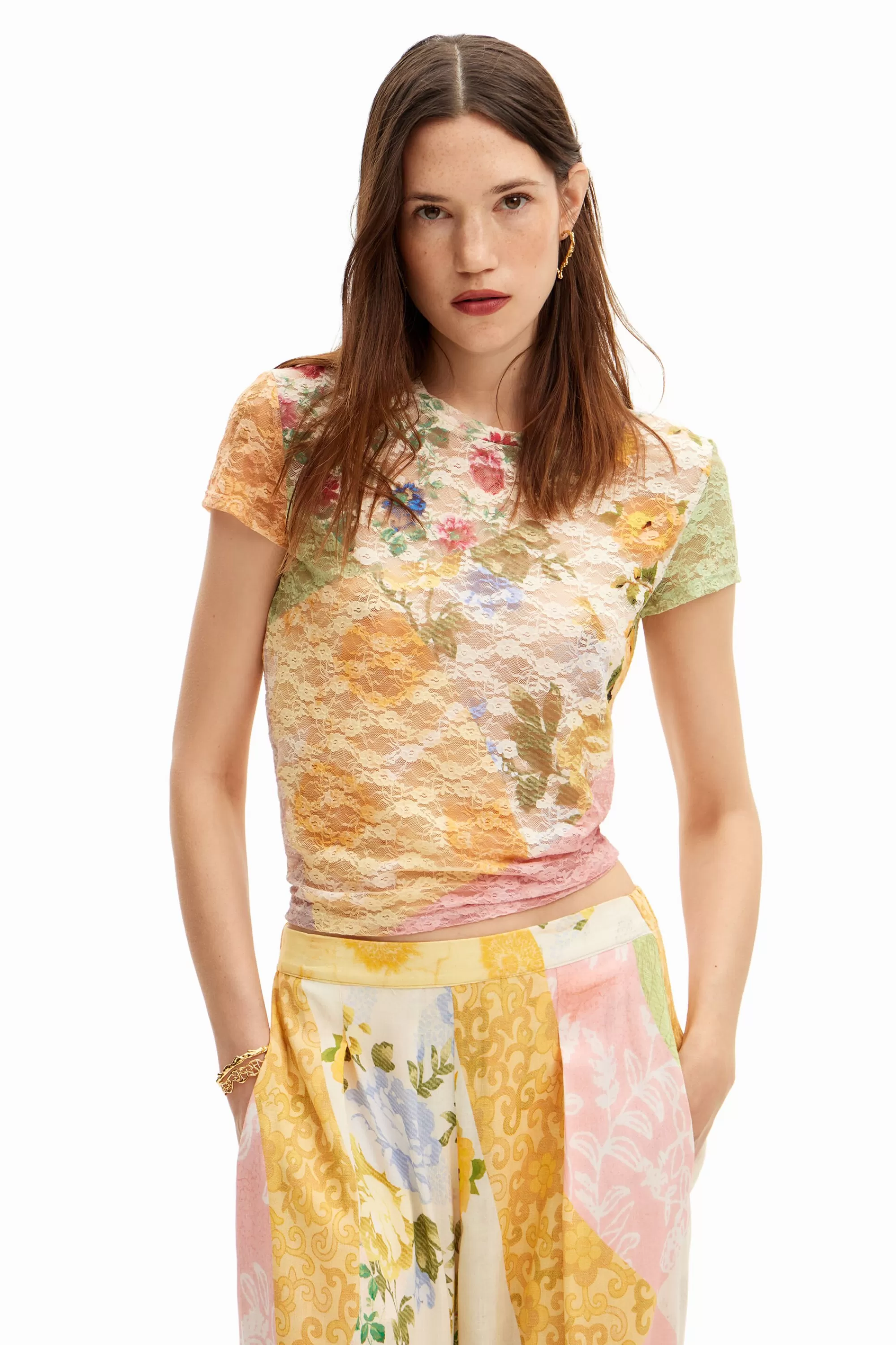 Desigual Shirts And Blouses | T-shirts>Lace T-shirt with floral pattern