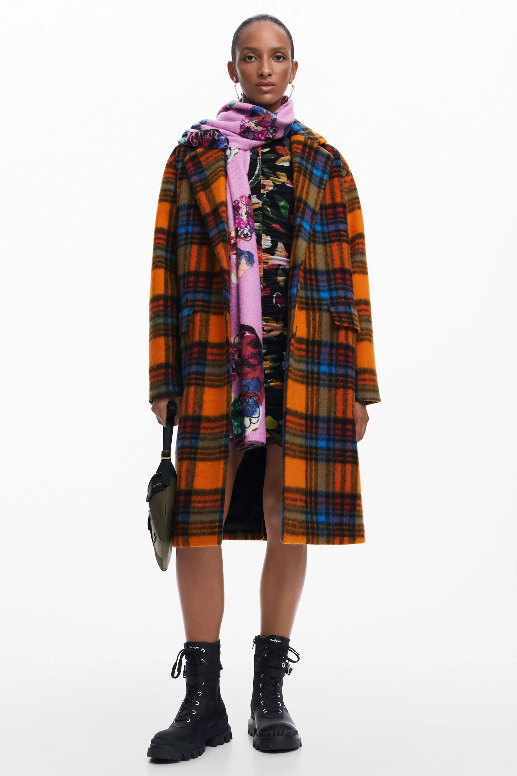 Desigual Coats And Jackets>Long checkered coat