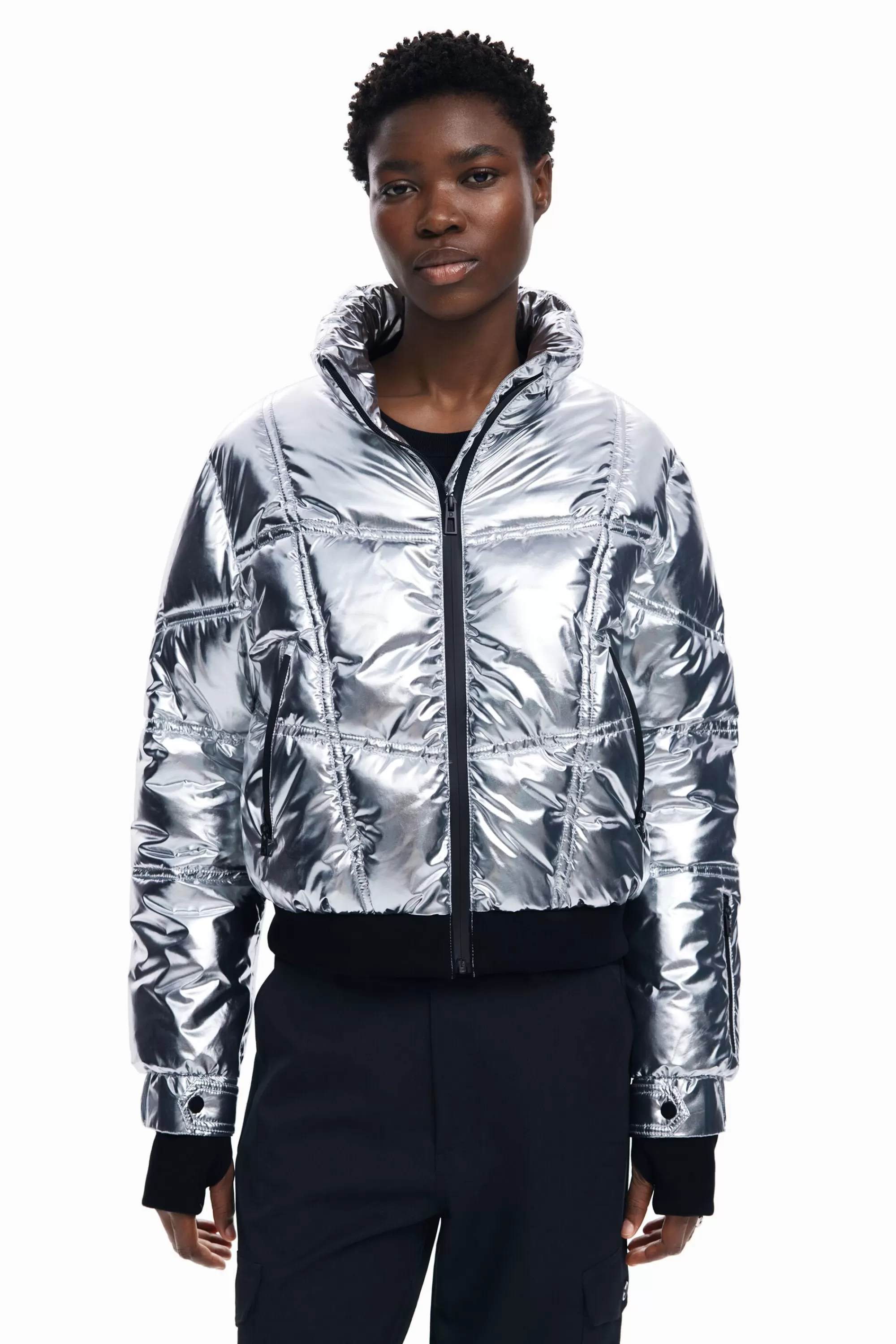 Desigual Coats And Jackets>Metallic coat with hood