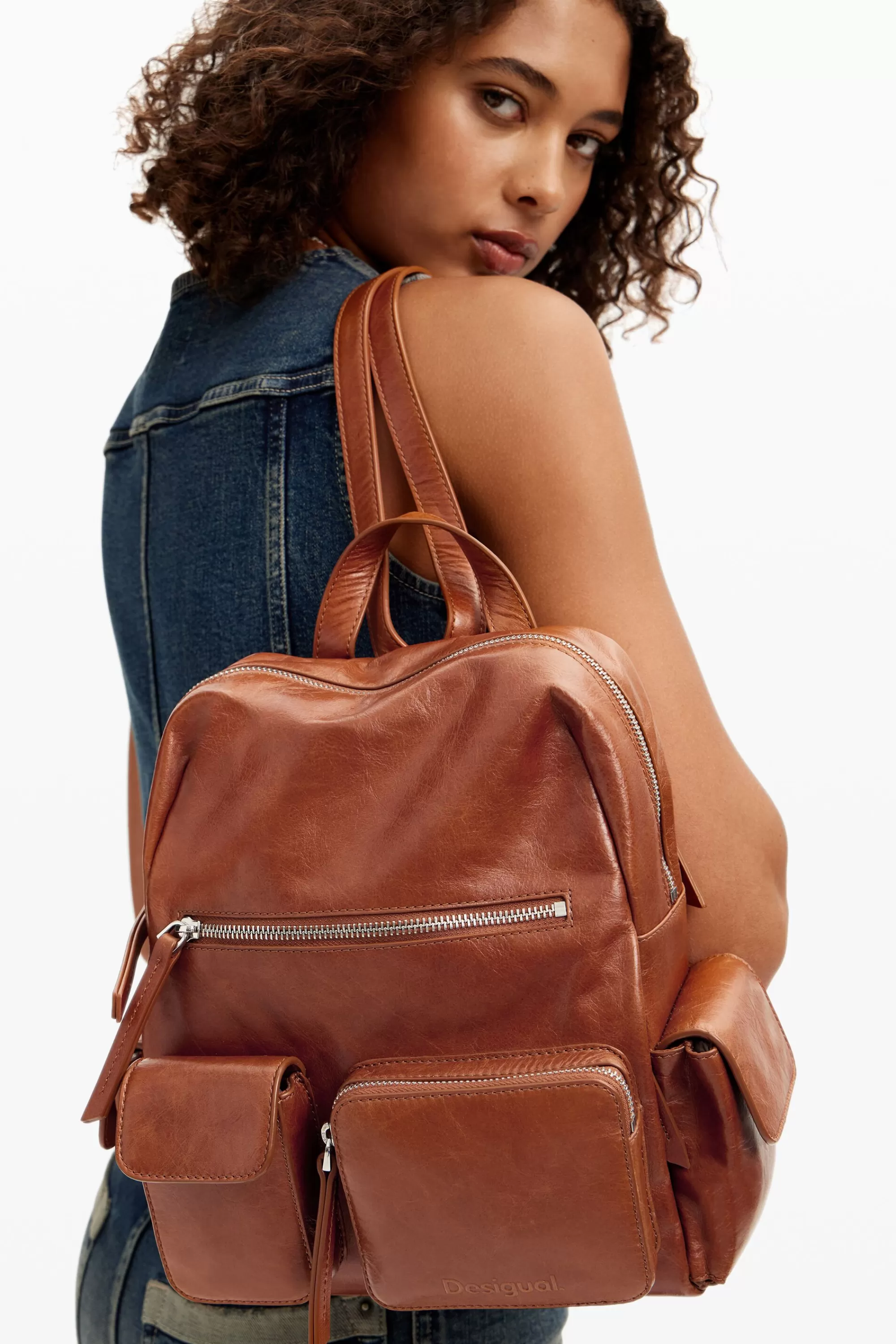 Desigual Leather Bags | Backpacks>Multi-pocket leather backpack