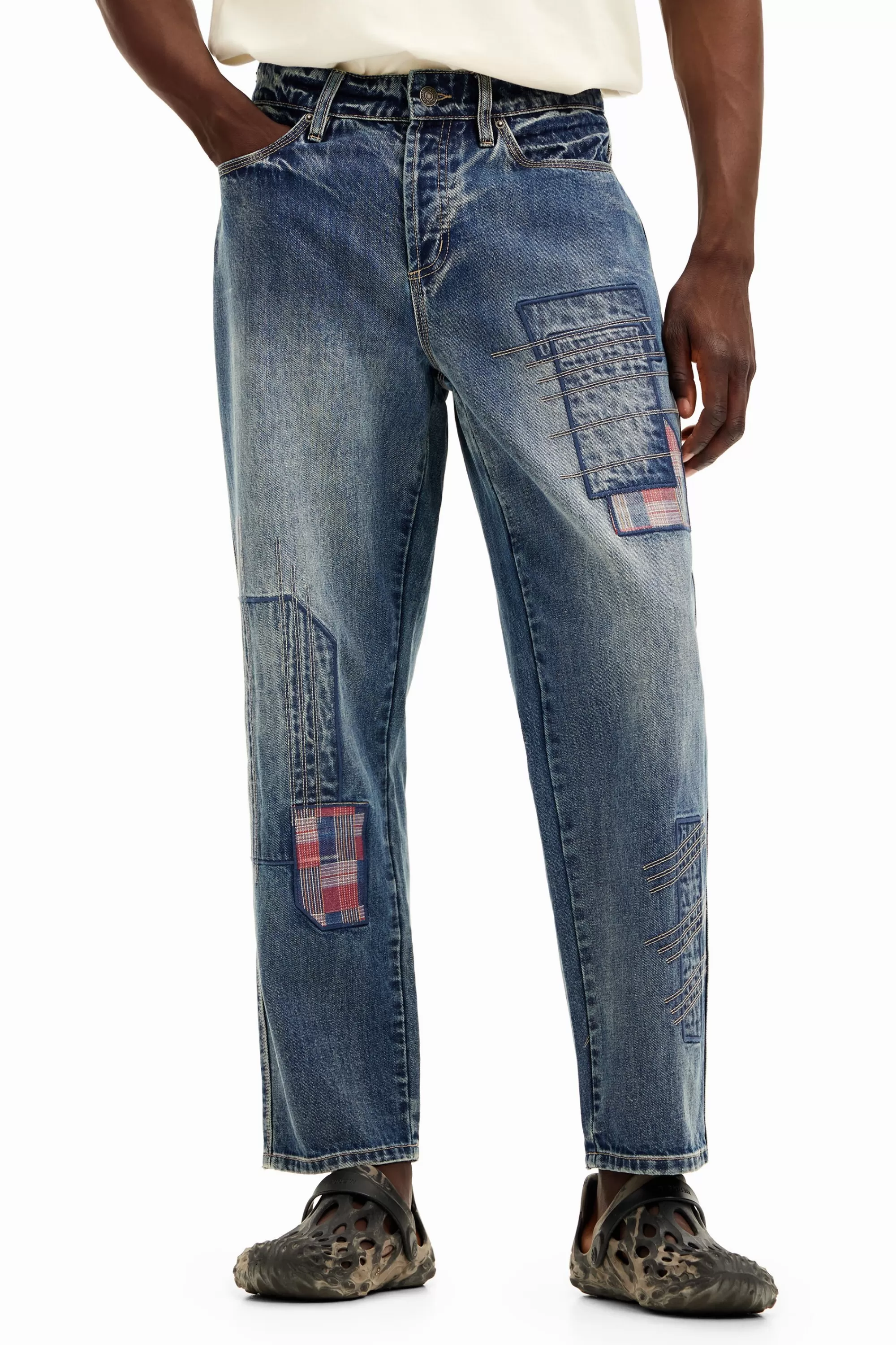 Desigual Jeans And Trousers>Patched denim pants