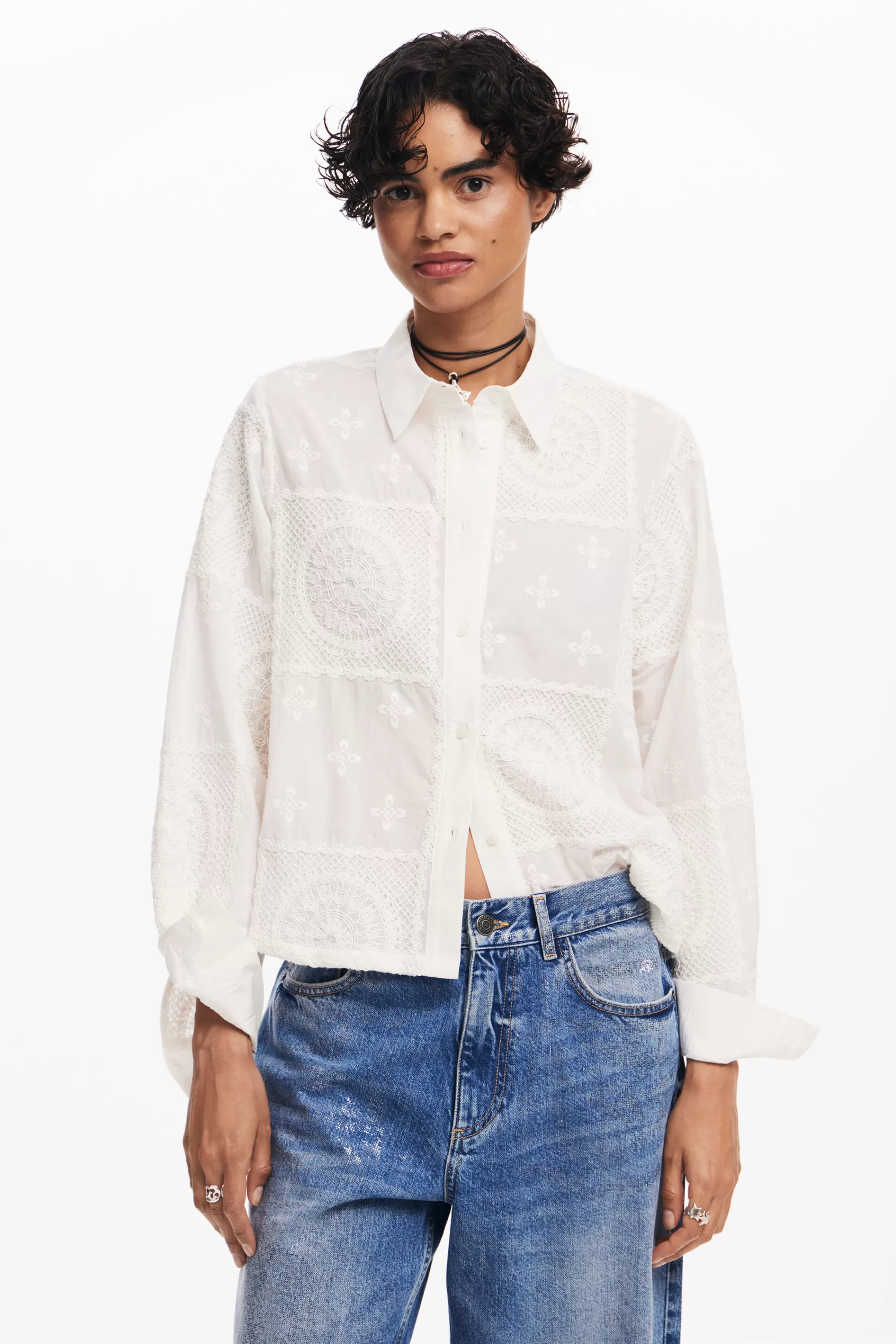 Desigual Shirts And Blouses>Plain shirt with embroidery