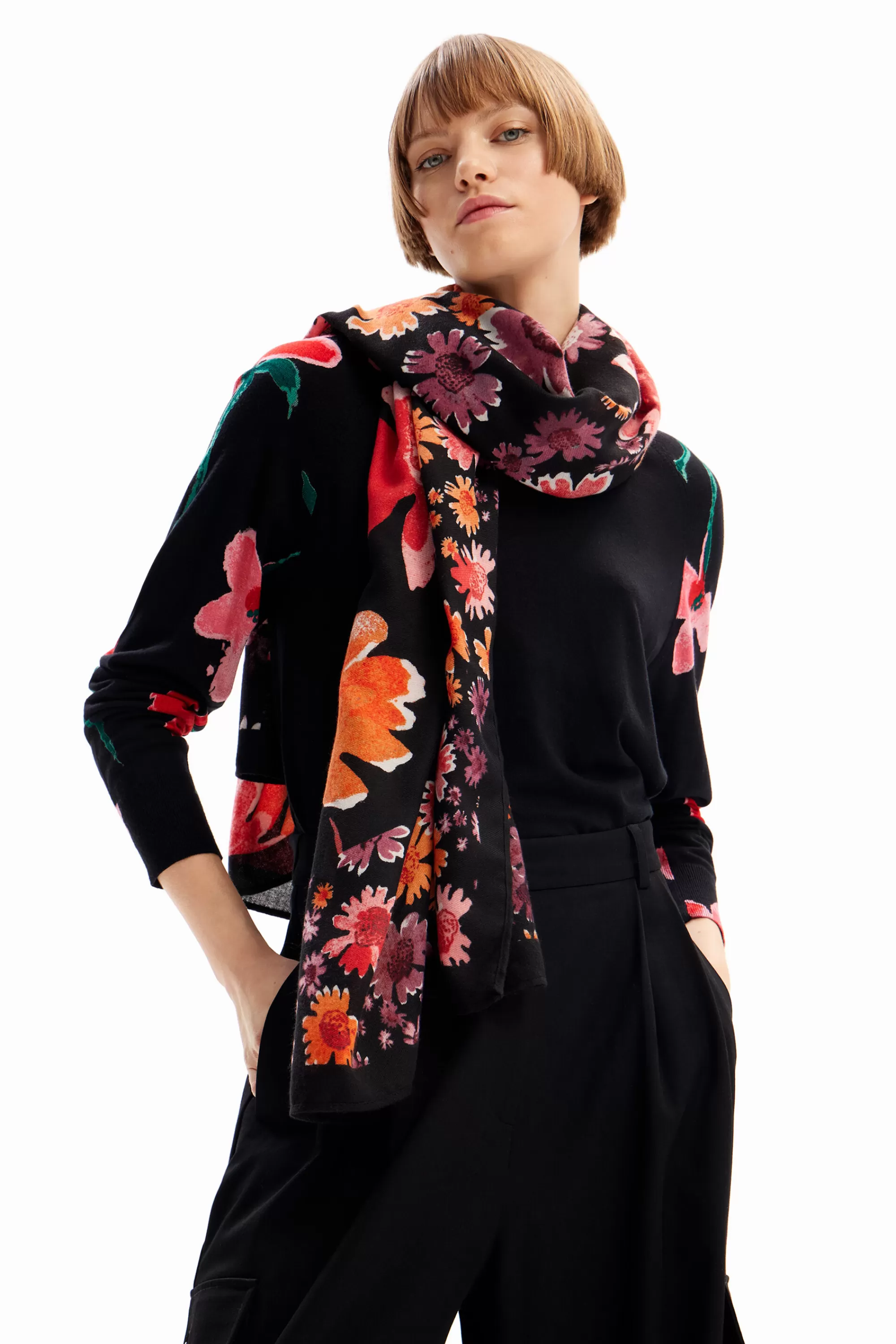 Desigual Scarves And Scarf>Rectangular floral foulard