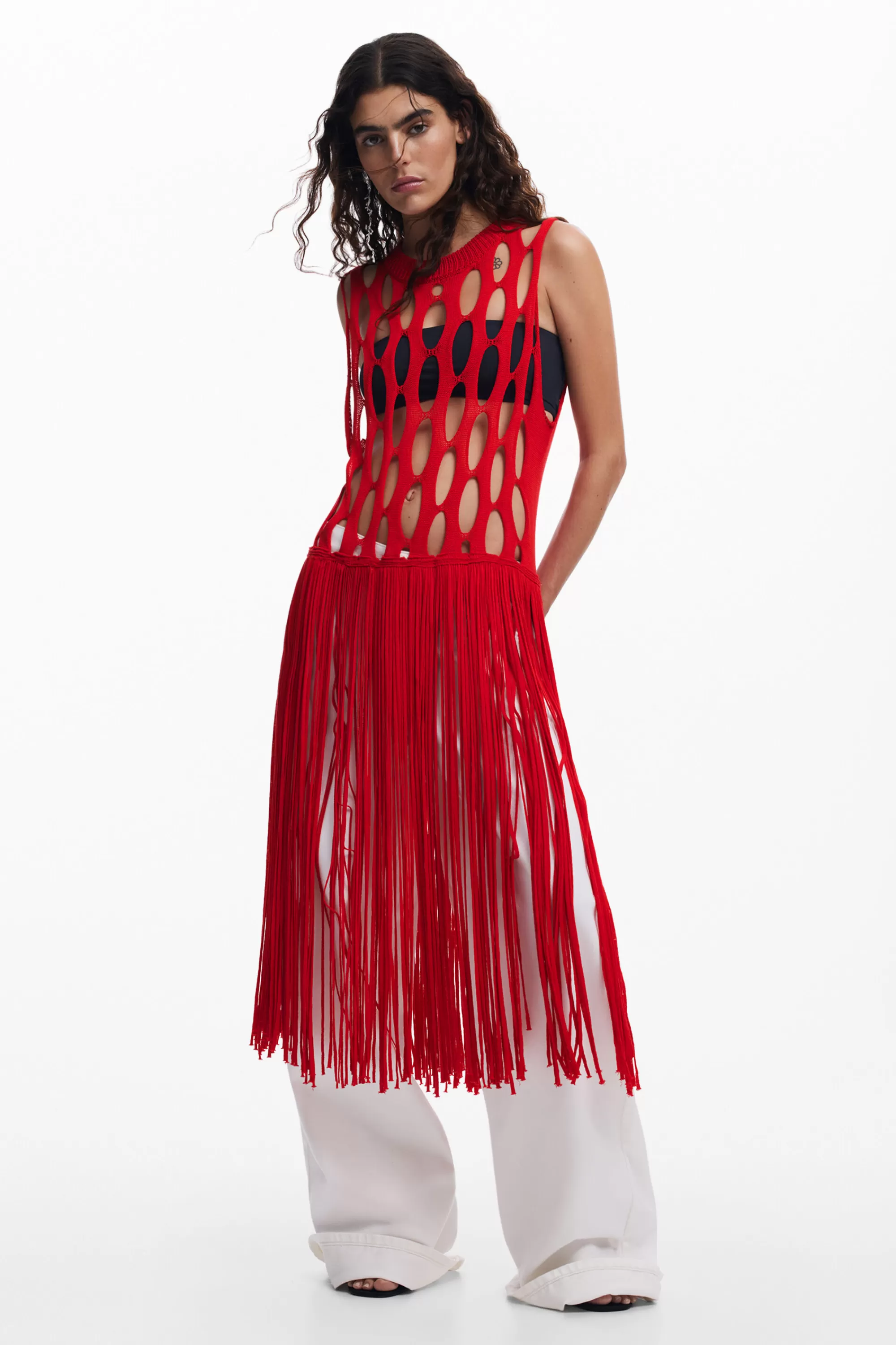 Desigual Knitwear | Shirts And Blouses>Red fringe top