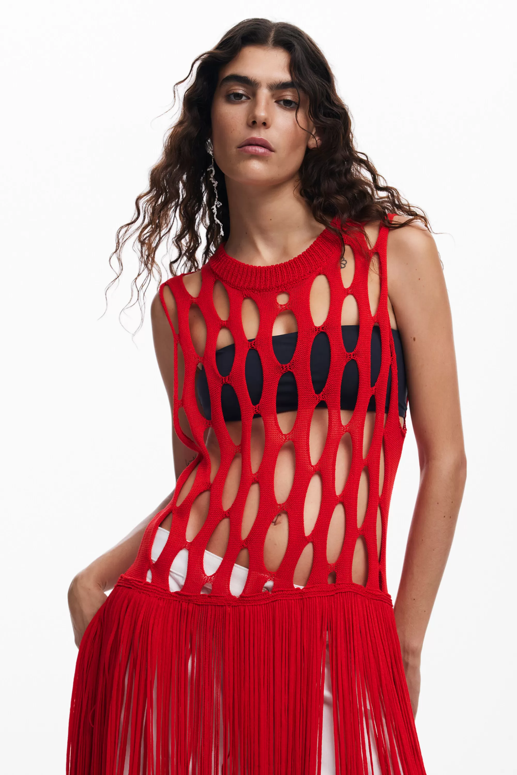 Desigual Knitwear | Shirts And Blouses>Red fringe top