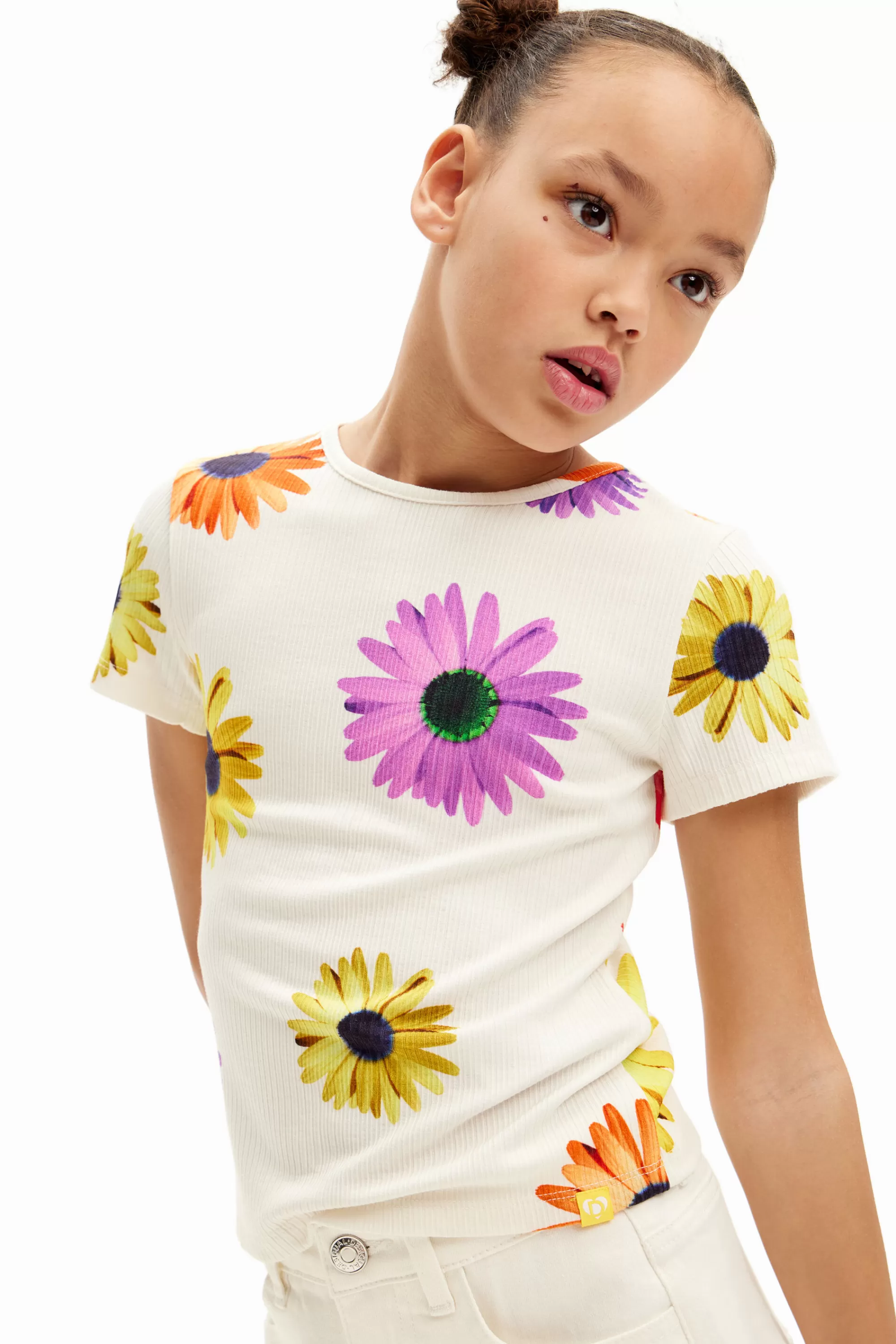 Desigual T-shirts And Shirts>Ribbed daisy T-shirt