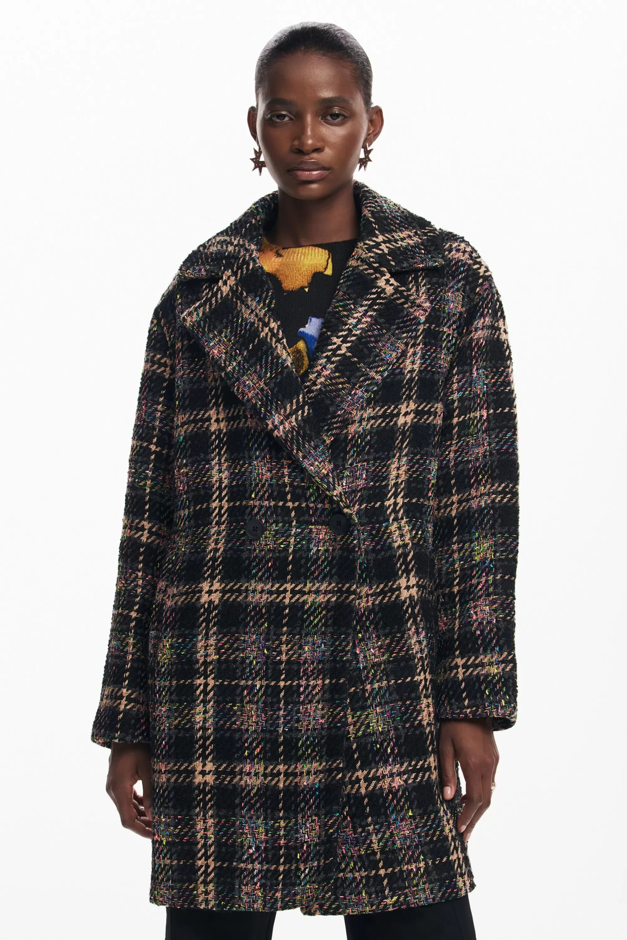 Desigual Coats And Jackets>Short checkered coat