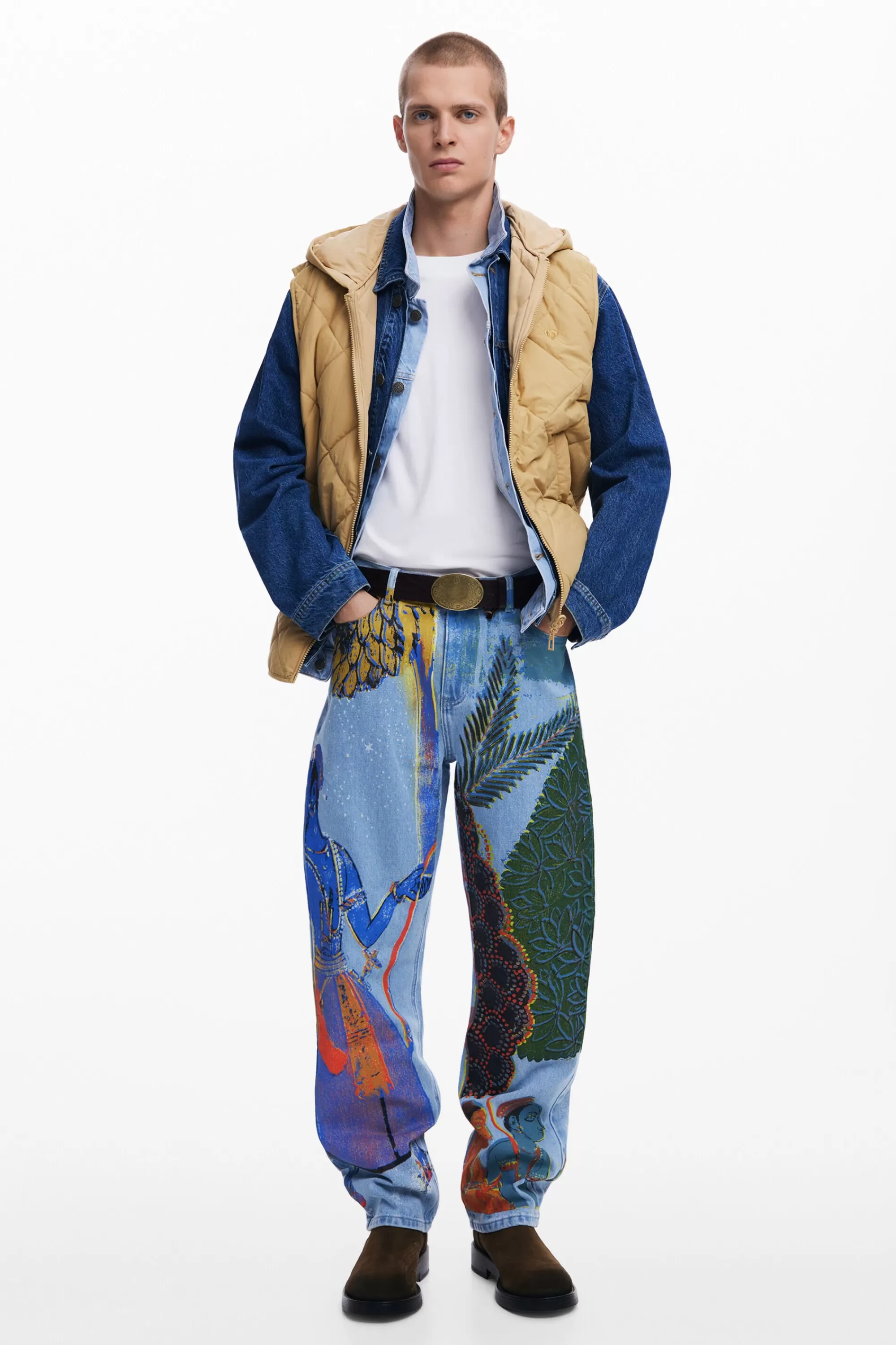 Desigual Jeans And Trousers>Straight jeans with India print