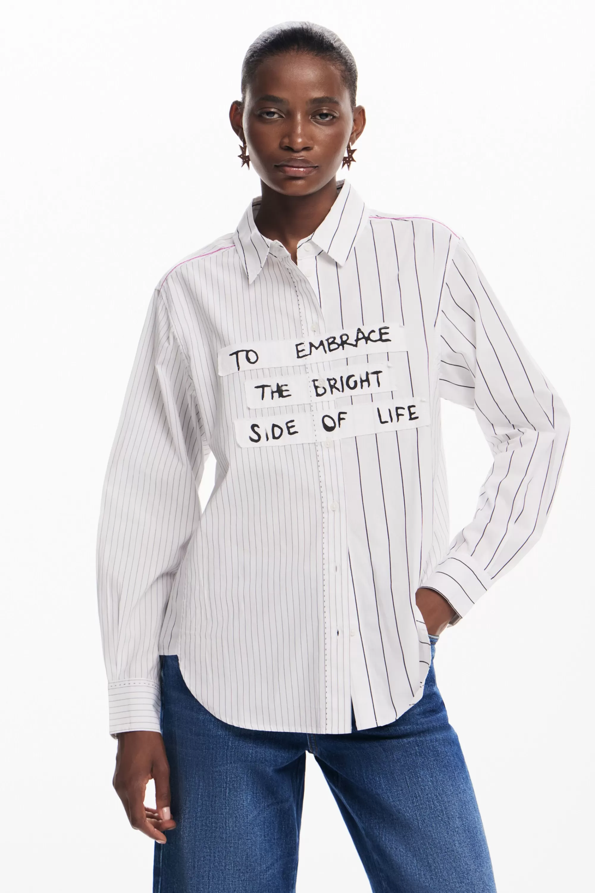 Desigual Shirts And Blouses>Striped shirt with phrase