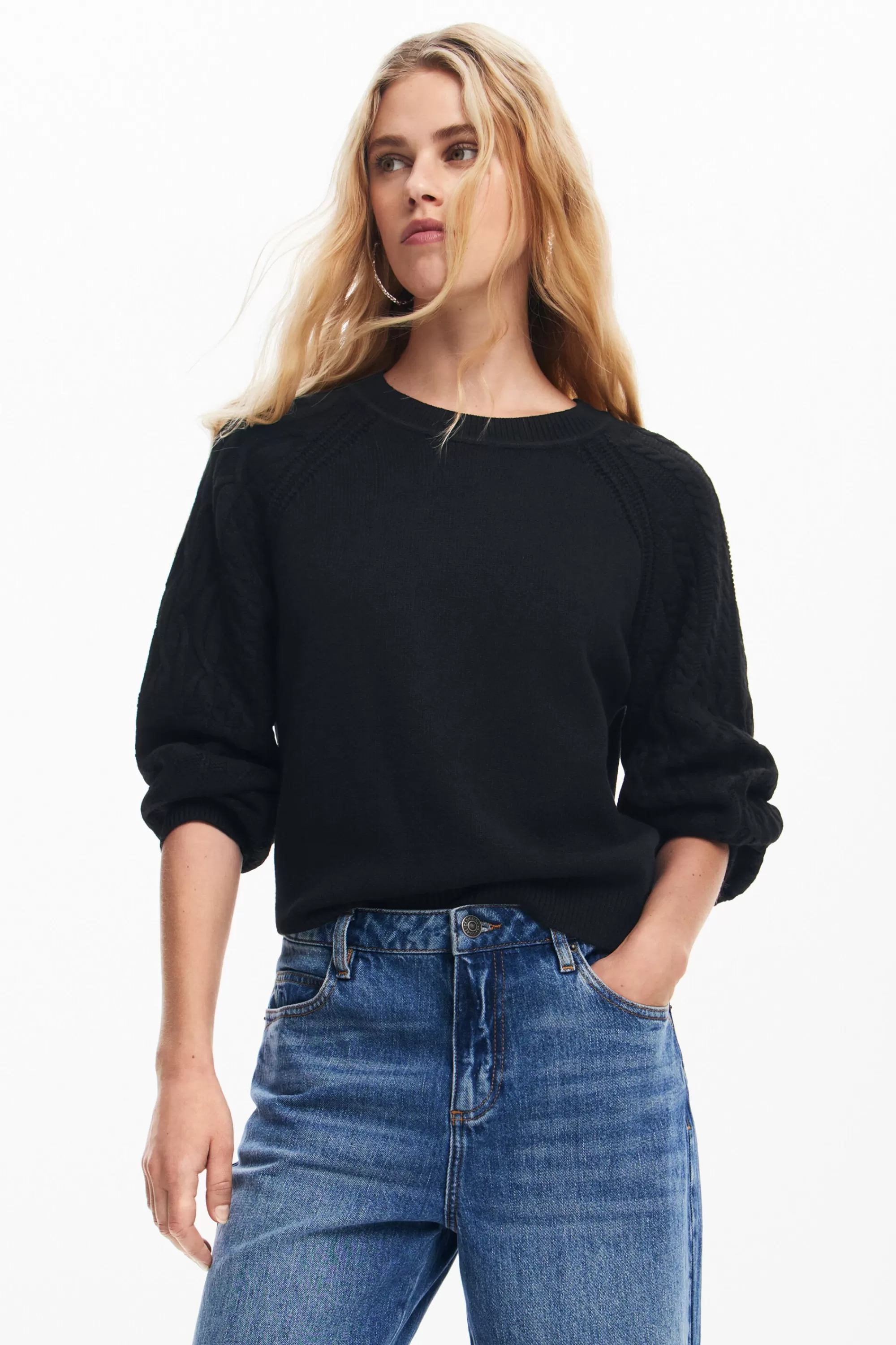 Desigual Knitwear | Sweaters>Textured sleeve sweater