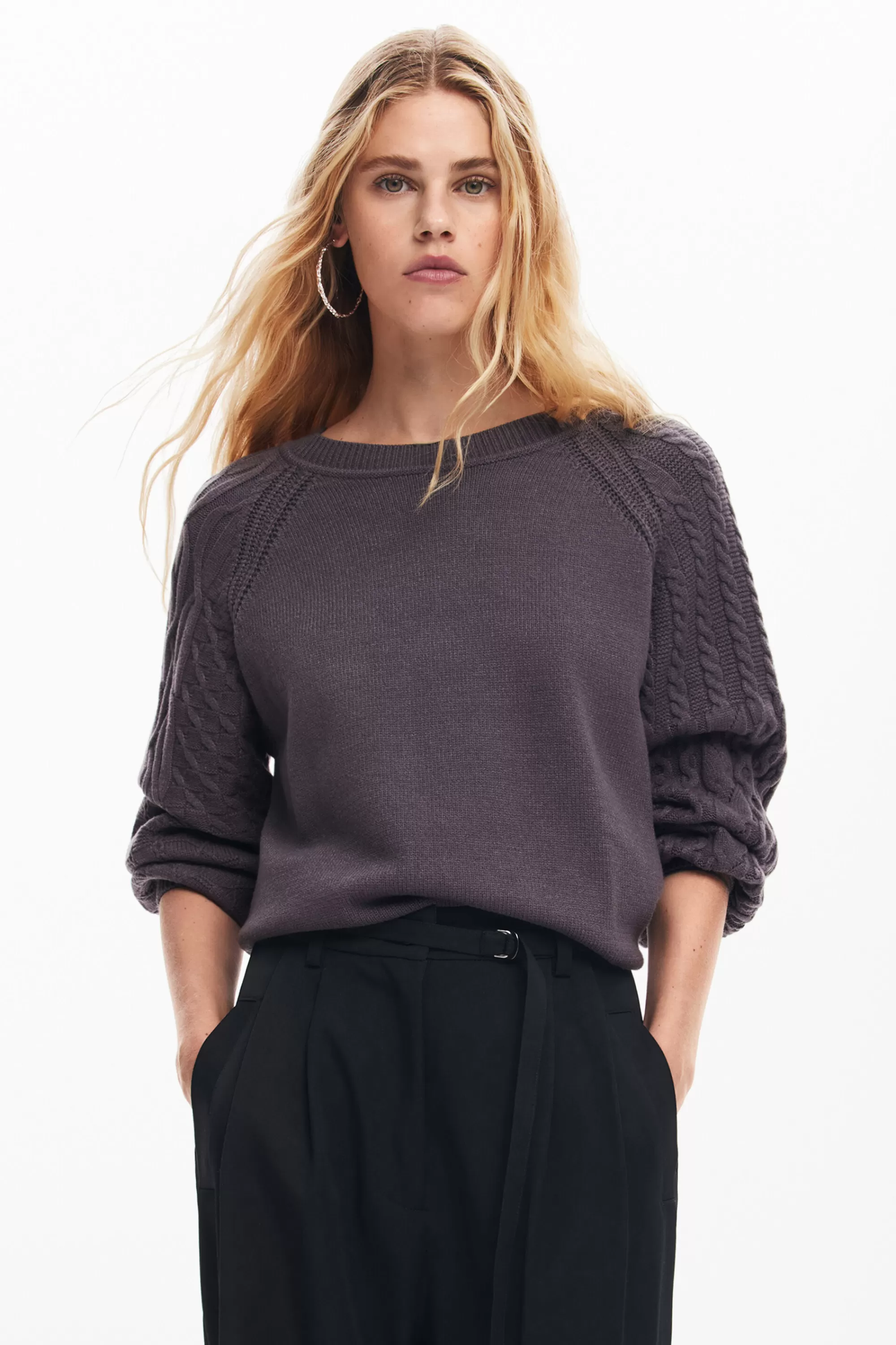 Desigual Knitwear | Sweaters>Textured sleeve sweater