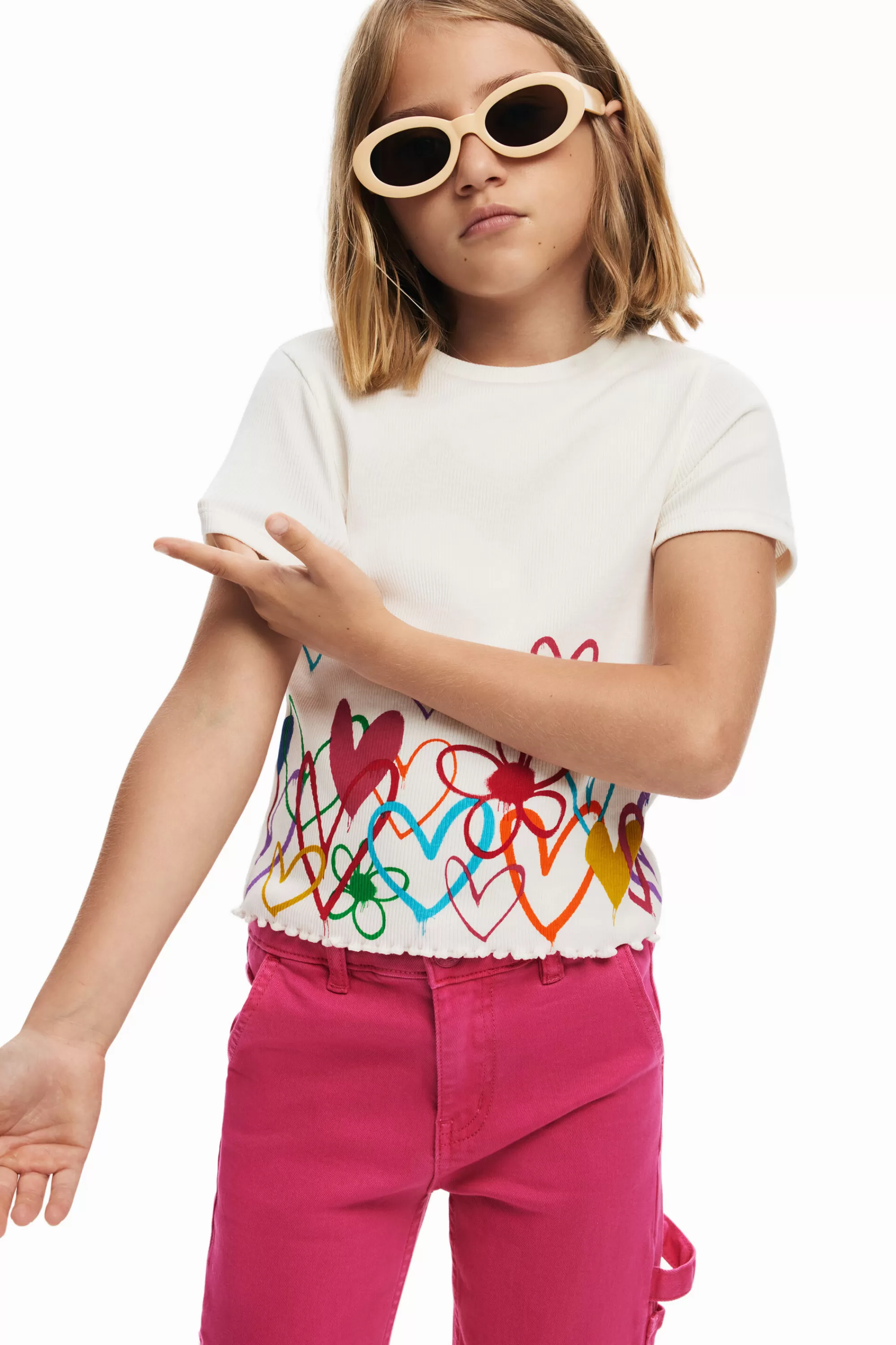 Desigual T-shirts And Shirts>T-shirt with heart illustrations