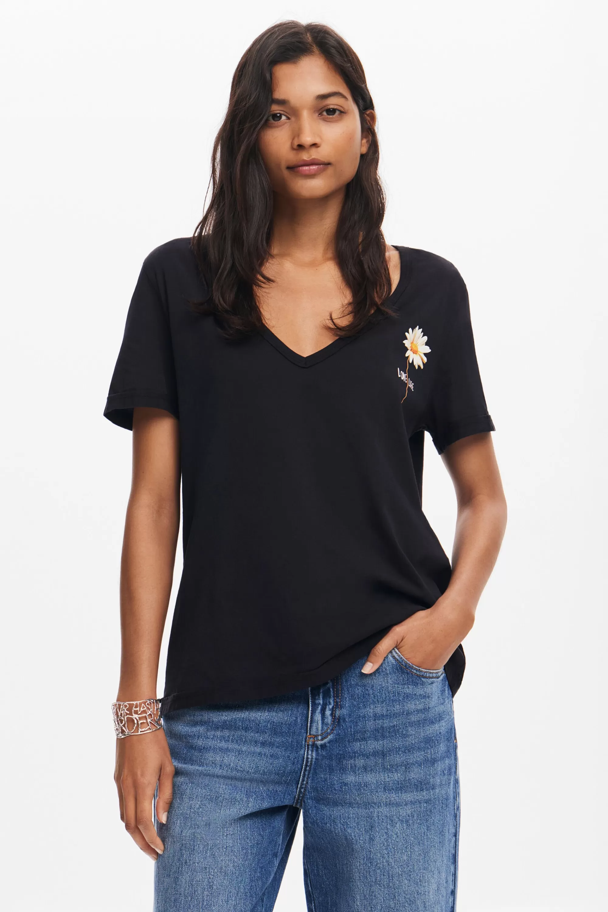 Desigual Shirts And Blouses | T-shirts>V-neck floral T-shirt